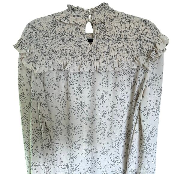 Rebecca Minkoff Sharon Smocked Ruffled Star-Print Top In Blush Pink Size Large - Picture 7 of 12